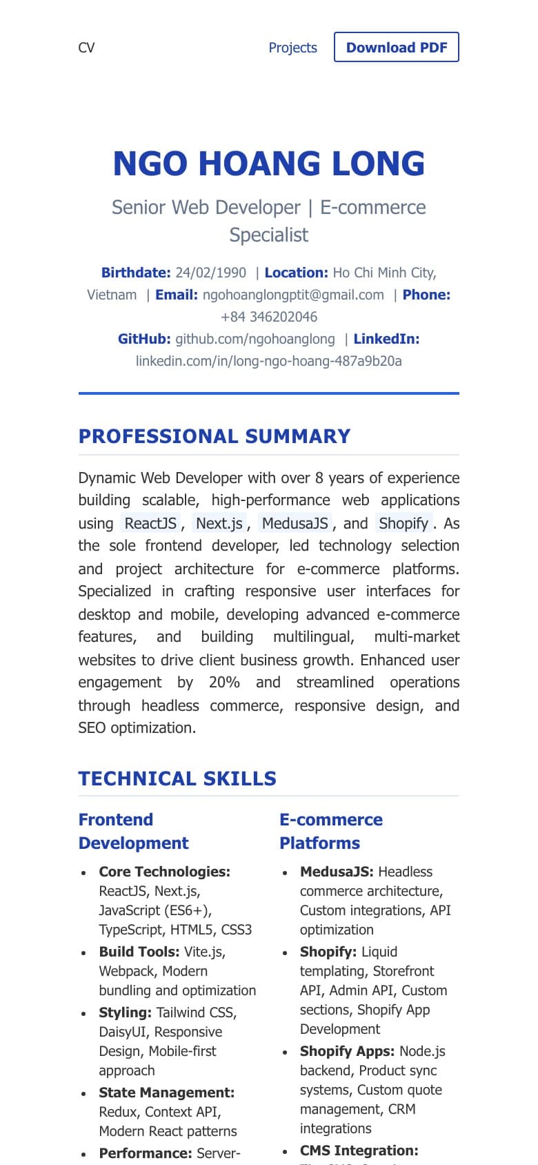 Mẫu CV trên điện thoại